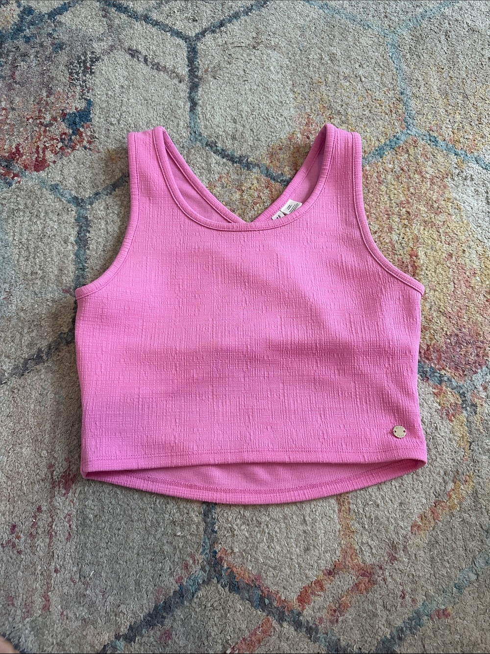 Roxy Pink Ribbed V-Back Crop Tank